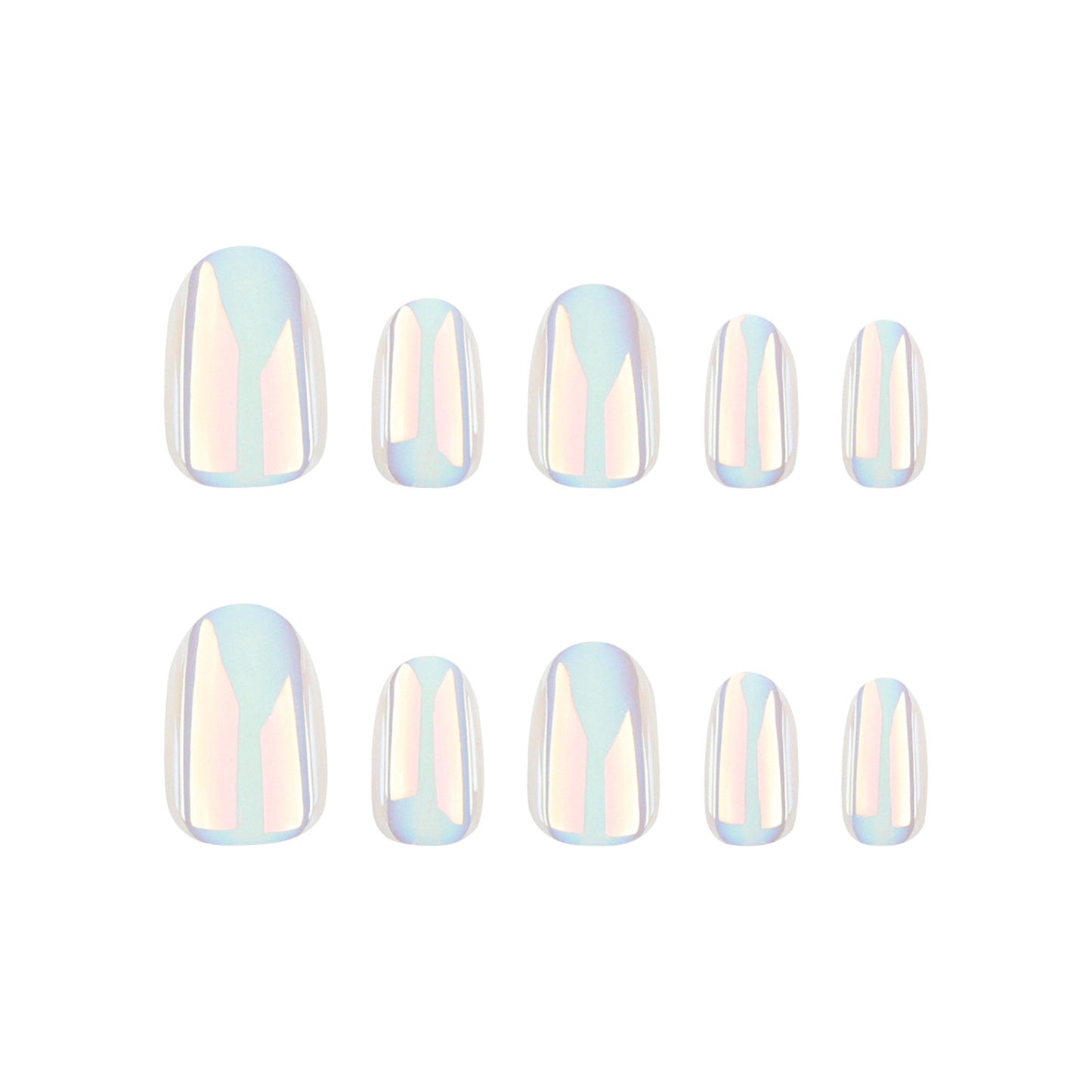 004.Iridescent Pearl Chrome Press-On Nails – Glossy Almond Shape, Wedding & Classy Fake Nails